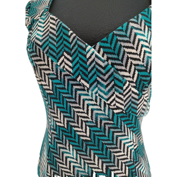 White House Black Market Turquoise Herringbone Sheath Dress SZ. 8 Back Zip Lined - Picture 5 of 14